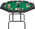 ECOTOUGE Poker Table Foldable, Casino Leisure Texas Holdem Game Table w/Metal Legs & Stainless Steel Cup Holders, 8 Players Octagon GamingTable for Blackjack, Club, Family Games, Green