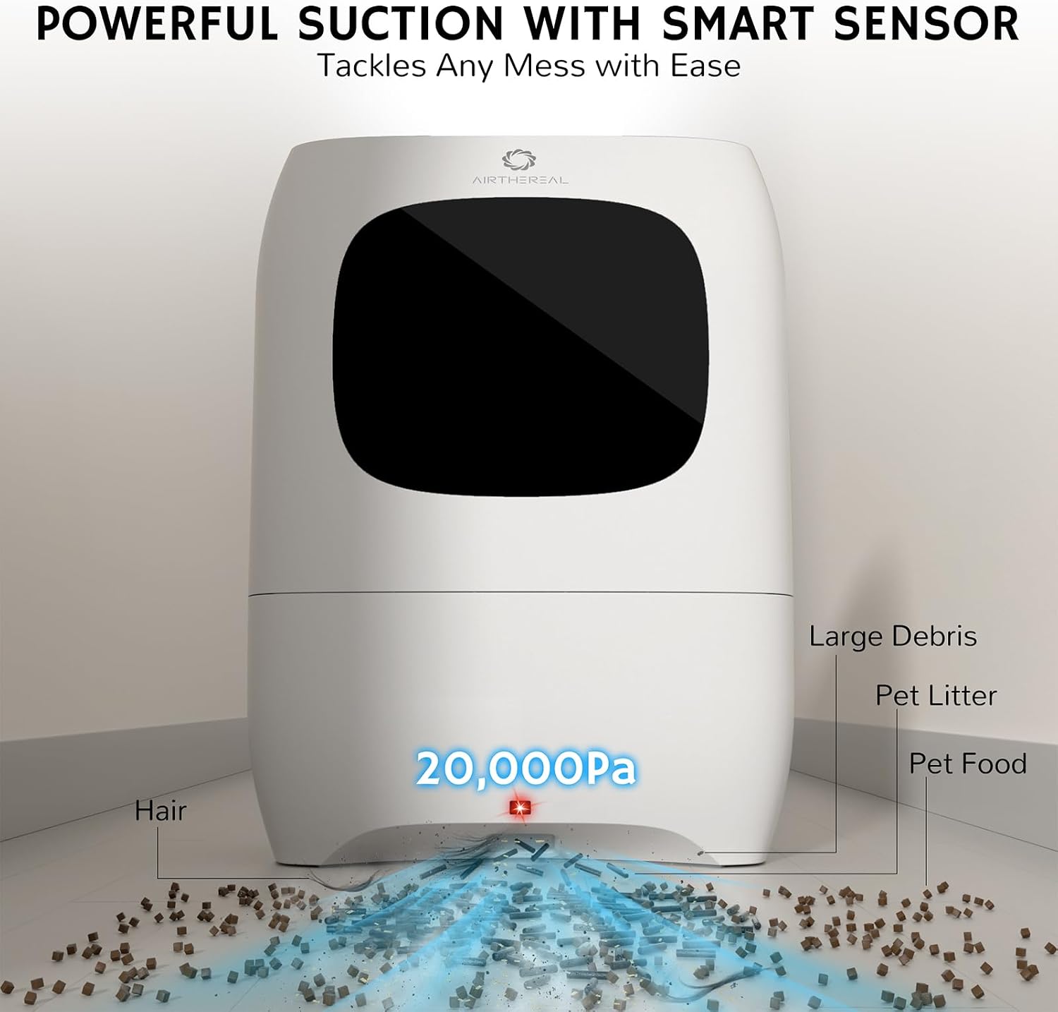 AIRTHEREAL T1 Touchless Vacuum Automatic Dustpan with 2 Operation Modes - Ultra Fast & Powerful Corded Canister Vacuum for Sweeping Salon, Pet Hair, Food, Kitchen, 20Kpa 1500 Watt Max Suction (White)