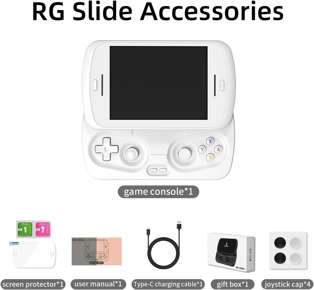 Anbernic RG Slide Handheld Game Console RG Slide 4.7-inch LTPS In-Cell Screen No Card Retro Game Console Unisoc T820 Portable Arcade Video Gaming Console Support AI WiFi Bluetooth HD and TV Output White