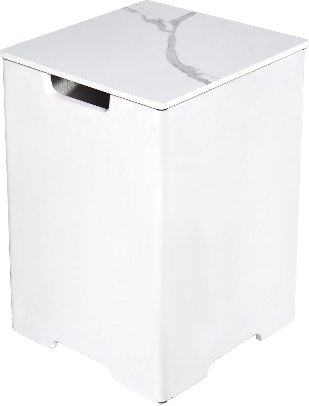 AMS Fireplace | Elementi Tall Square White Marble Propane Tank Cover | Concrete GFRC Base | Dimensions: 15.9 × 15.9 × 20.5 inches | Perfectly Complements Bianco, Athens, and Other Fire Pit Tables