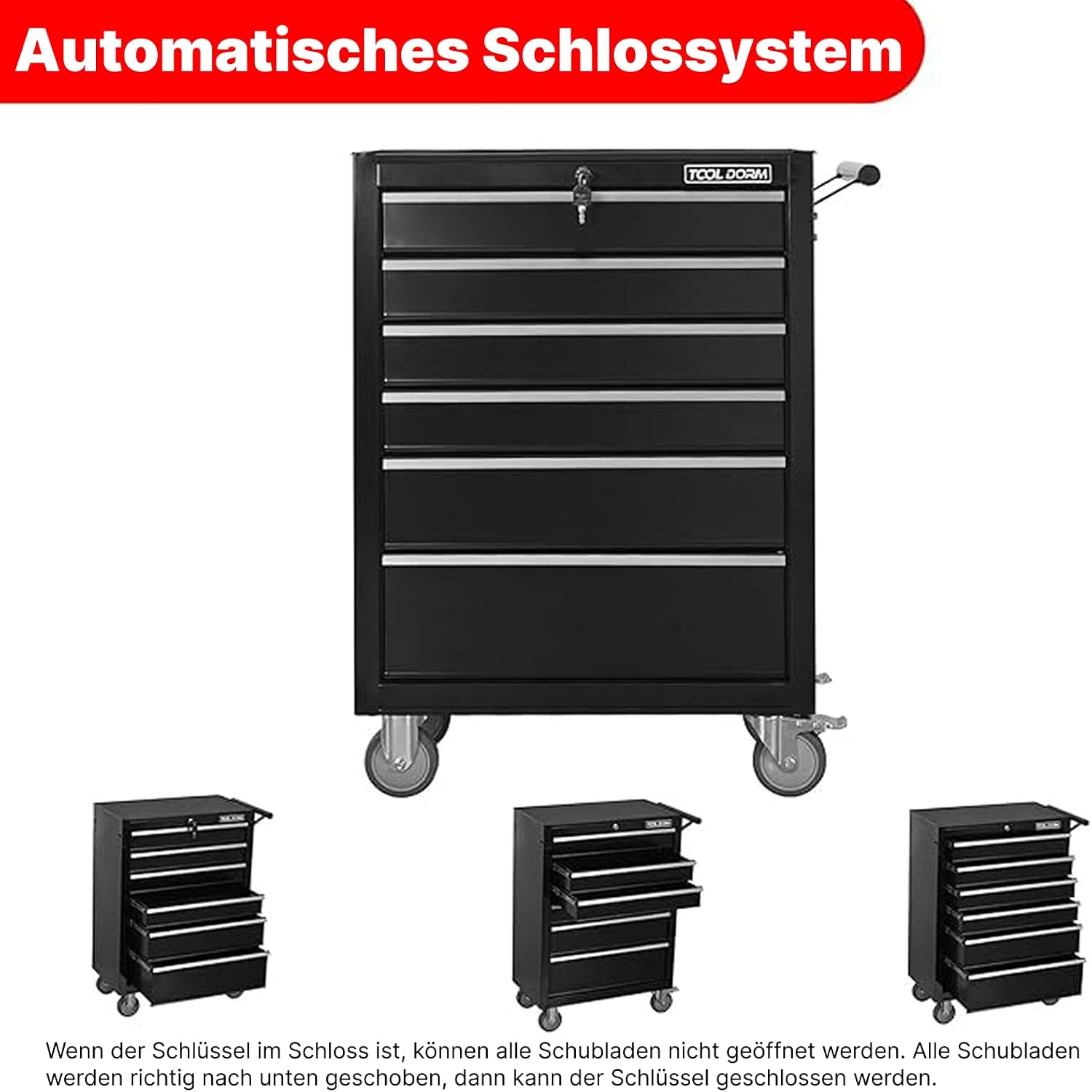 Tool Cabinet Tool Cart 24.2inch with 6 Drawers and Wheels, Metal Rolling Tool Box Locked Drawers Storage Organizer Cabinet Suitable for Garage, Warehouse, Repair Shop, Workshop