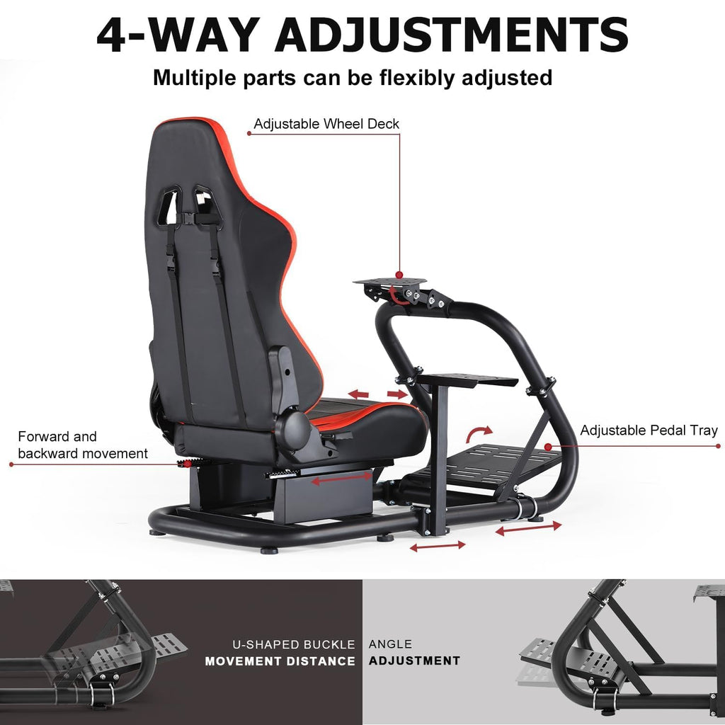 Marada Racing Sim Cockpit Stand with comfortable Seat Fit for Logitech G27 G923 G920,for Thrustmaster, Large Round Tube&Adjustable Professional Driving Race Mount,Wheel Pedal Handbrake Not Included