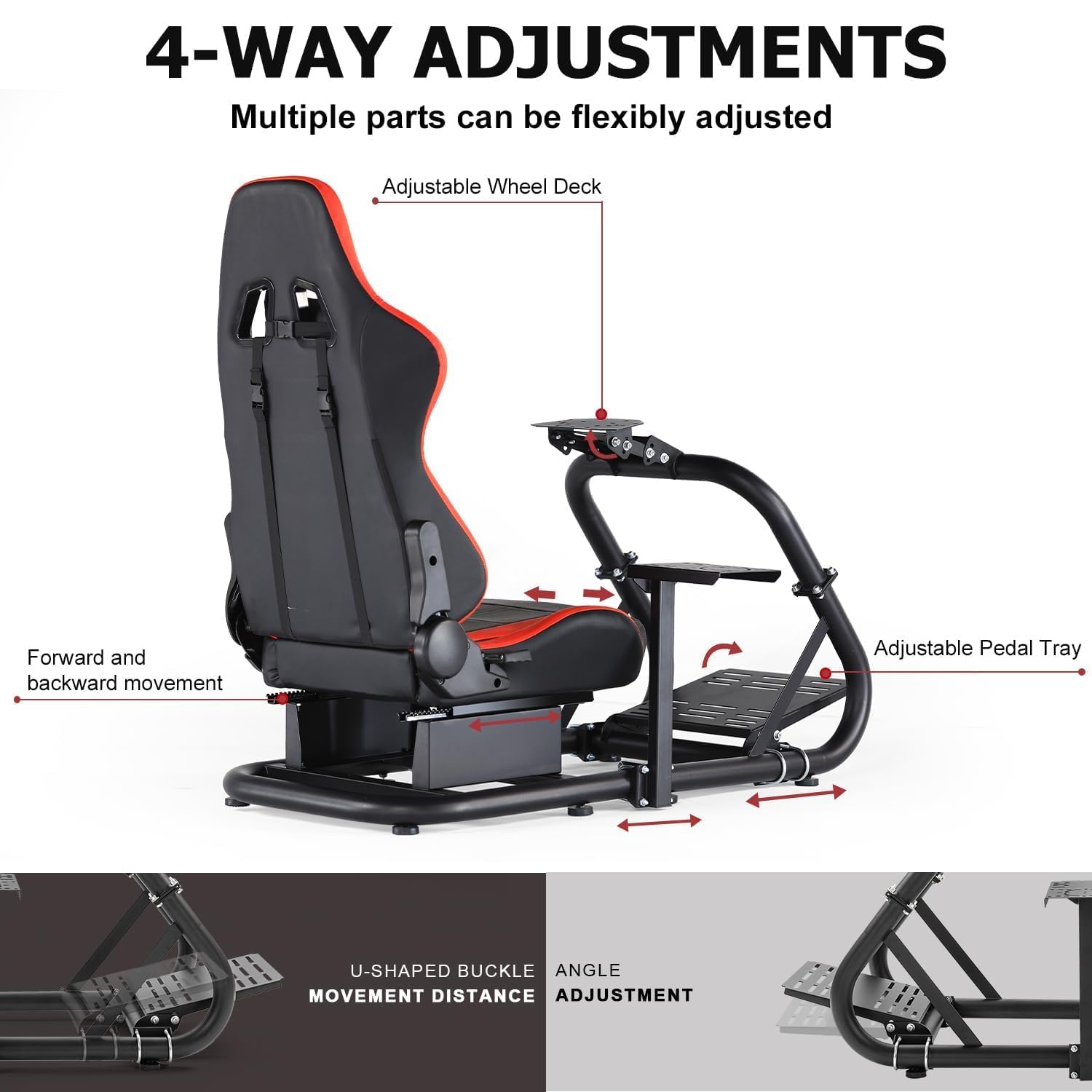Marada Racing Sim Cockpit Stand with comfortable Seat Fit for Logitech G27 G923 G920,for Thrustmaster, Large Round Tube&Adjustable Professional Driving Race Mount,Wheel Pedal Handbrake Not Included