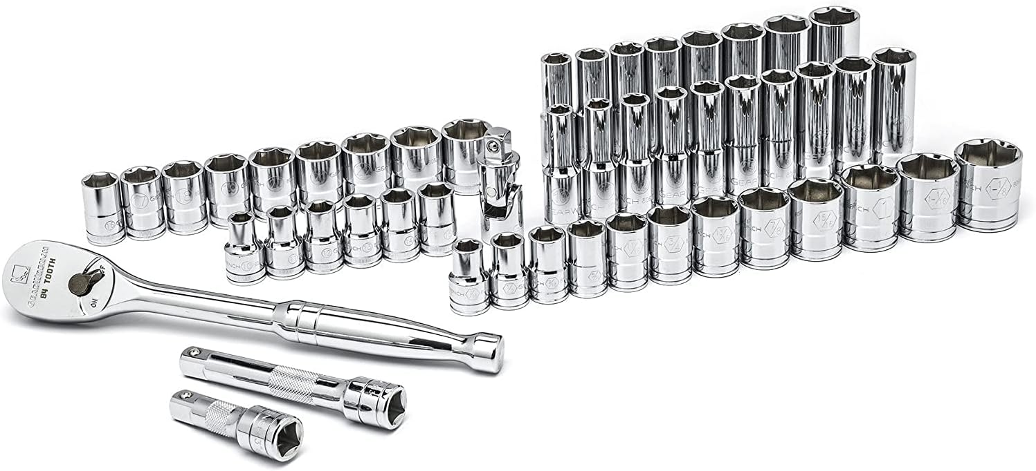 GEARWRENCH 49 Pc. 1/2' Drive 6 Pt. Socket Set, Standard/Deep, SAE/Metric - 80700D