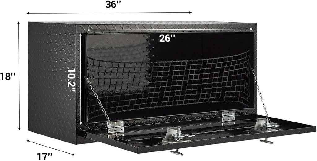 GarveeTech Underbody Truck Box,36 in Pickup Storage Box,Heavy Duty Aluminum Diamond Plate Tool Boxes with Lock and Keys,Waterproof Trailer Storage Box with T-Handle Latch for Truck,Van,Trailer，Black