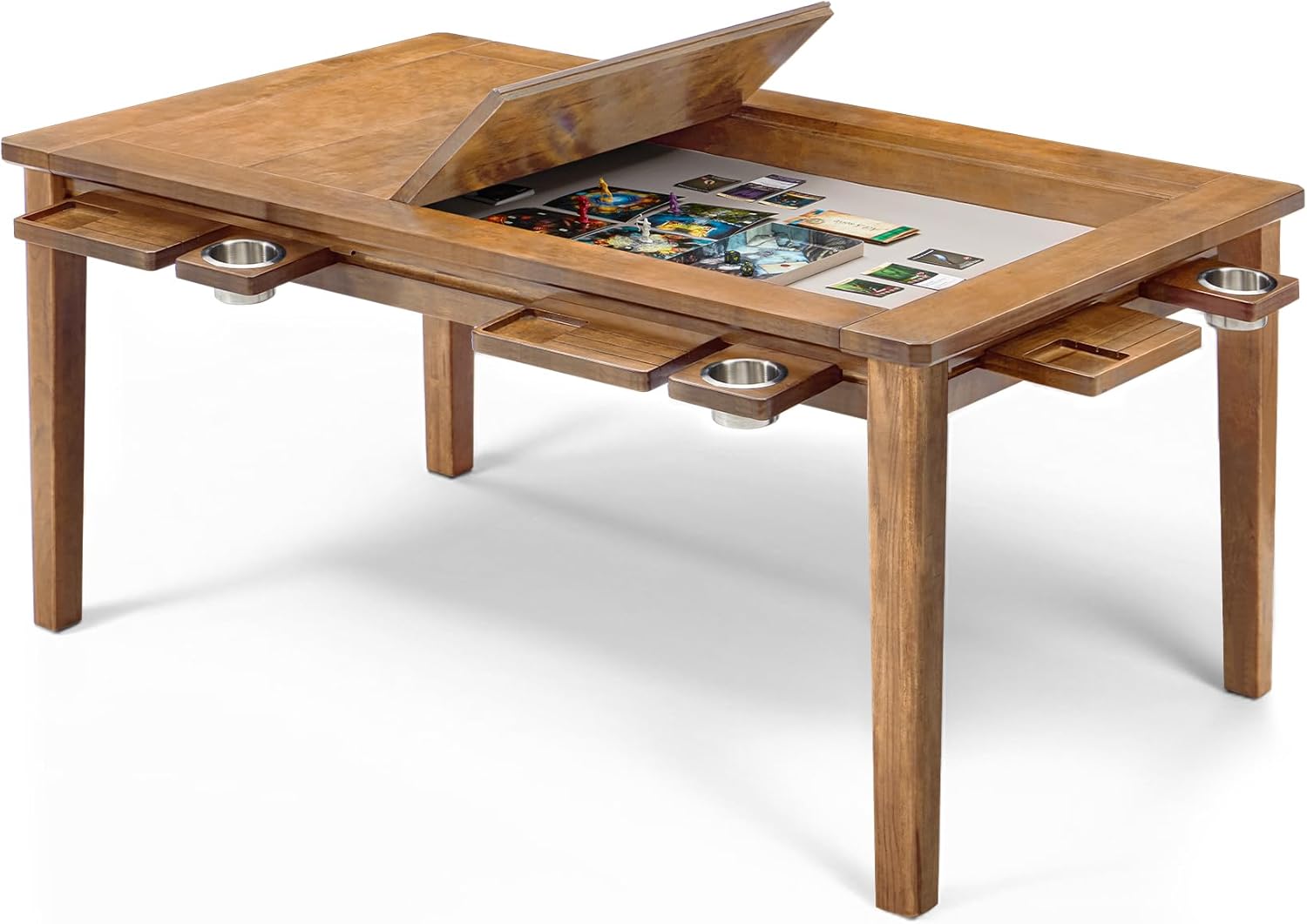 Coperat Solid Wood Board Game Table for 4-6 Players,Dining/Gaming Table w/ 54'x31' Big Gaming Space and Removable Top,Includes Game Mat, 6 Cup Holders & Hobby Tray,Rosewood