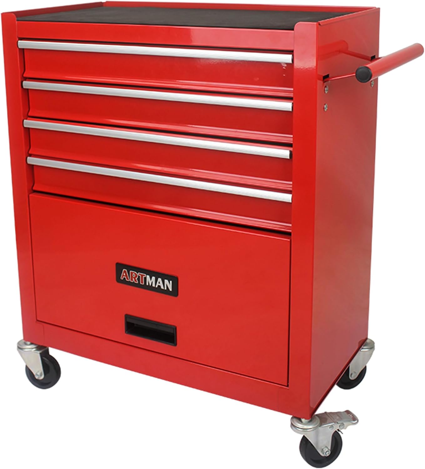 Campfun 4-Drawer Rolling Tool Cart, Metal Tool Storage Organizer Cabinet with Interlock System and Wheels, Multifunctional Mechanic Tool Chest for Garage, Warehouse, Workshop Repair Shop, Red