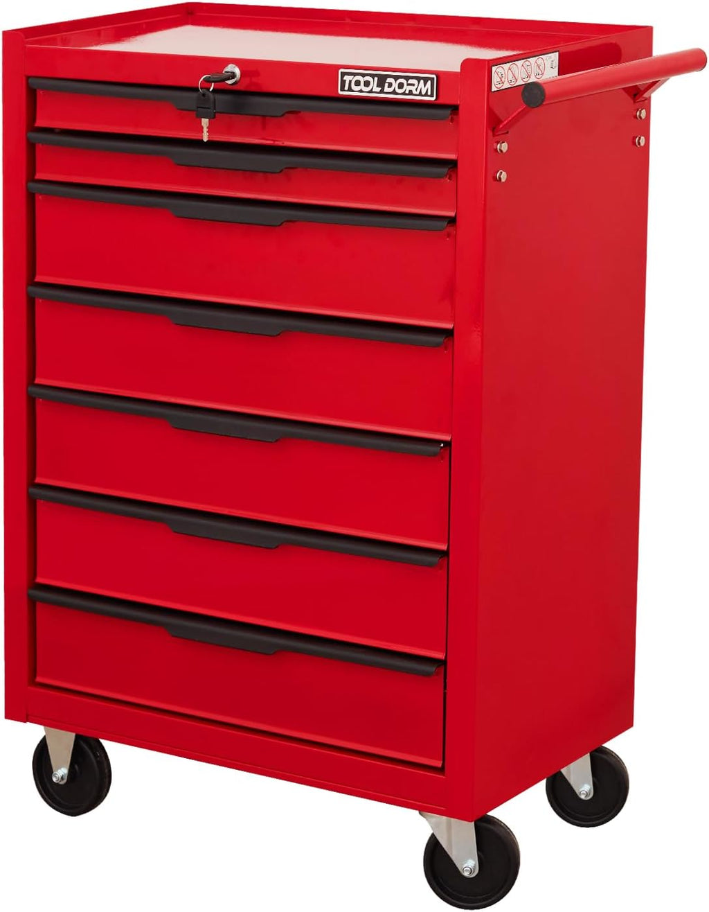 7-Drawer Rolling Tool Chest Cabinet, Large Capacity Metal Tool Box with Wheels and Keyed Locking, Roll Around Storage Organizer Tool Cart for Garage, Warehouse, Work Shop - Red
