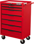 7-Drawer Rolling Tool Chest Cabinet, Large Capacity Metal Tool Box with Wheels and Keyed Locking, Roll Around Storage Organizer Tool Cart for Garage, Warehouse, Work Shop - Red