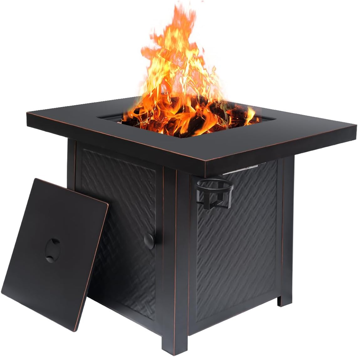 Verdeluxe 32'' Propane Fire Pit,50000 BTU Gas Firepit Table with 2 Drink Holders, Lid & Lava Rock,Outdoor Fire Pit Table for Dining or Party,Propane Firepits for Outside,Patio,Yard