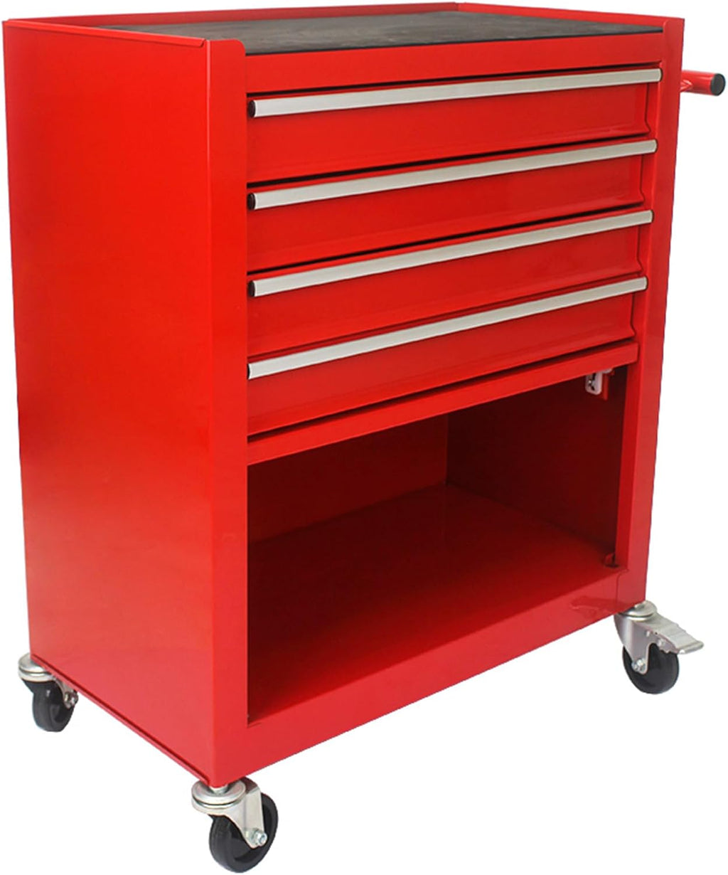 Campfun 4-Drawer Rolling Tool Cart, Metal Tool Storage Organizer Cabinet with Interlock System and Wheels, Multifunctional Mechanic Tool Chest for Garage, Warehouse, Workshop Repair Shop, Red
