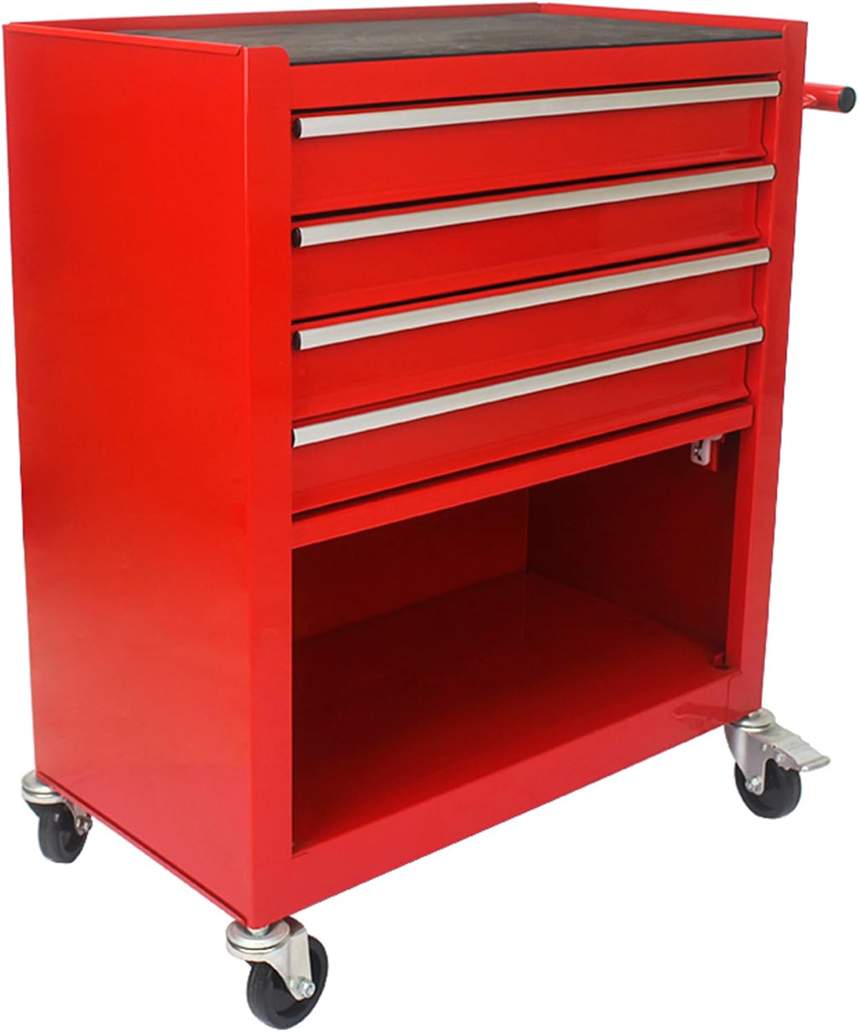 Campfun 4-Drawer Rolling Tool Cart, Metal Tool Storage Organizer Cabinet with Interlock System and Wheels, Multifunctional Mechanic Tool Chest for Garage, Warehouse, Workshop Repair Shop, Red