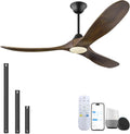 60 Inch Outdoor Ceiling Fan with Light, Damp Rated for Patio, Smart Alexa/App/Remote Control, 3 Walnut Wood Propeller Blades, High 8268 CFM Quiet DC Motor, Modern Farmhouse for Indoor Exterior Porch