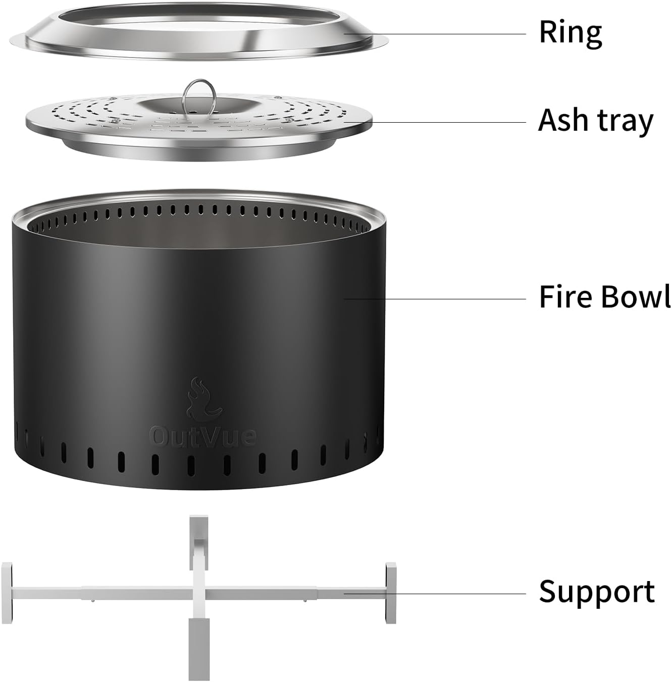 OutVue 22 inch Stainless Steel Smokeless Fire Pit, Outdoor Smokeless Firepit, Wood Burning Fire Pits for Camping, Bonfire, Low Smoke Firepit for Outside (Vertical Hole)