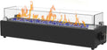 28-inch Table Top Propane Fire Pit, 40,000 BTU Tabletop Firepit for Patio, Outdoor Portable Rectangular Fire Bowl w/Wind Glass Shield, Glass Rocks - Black