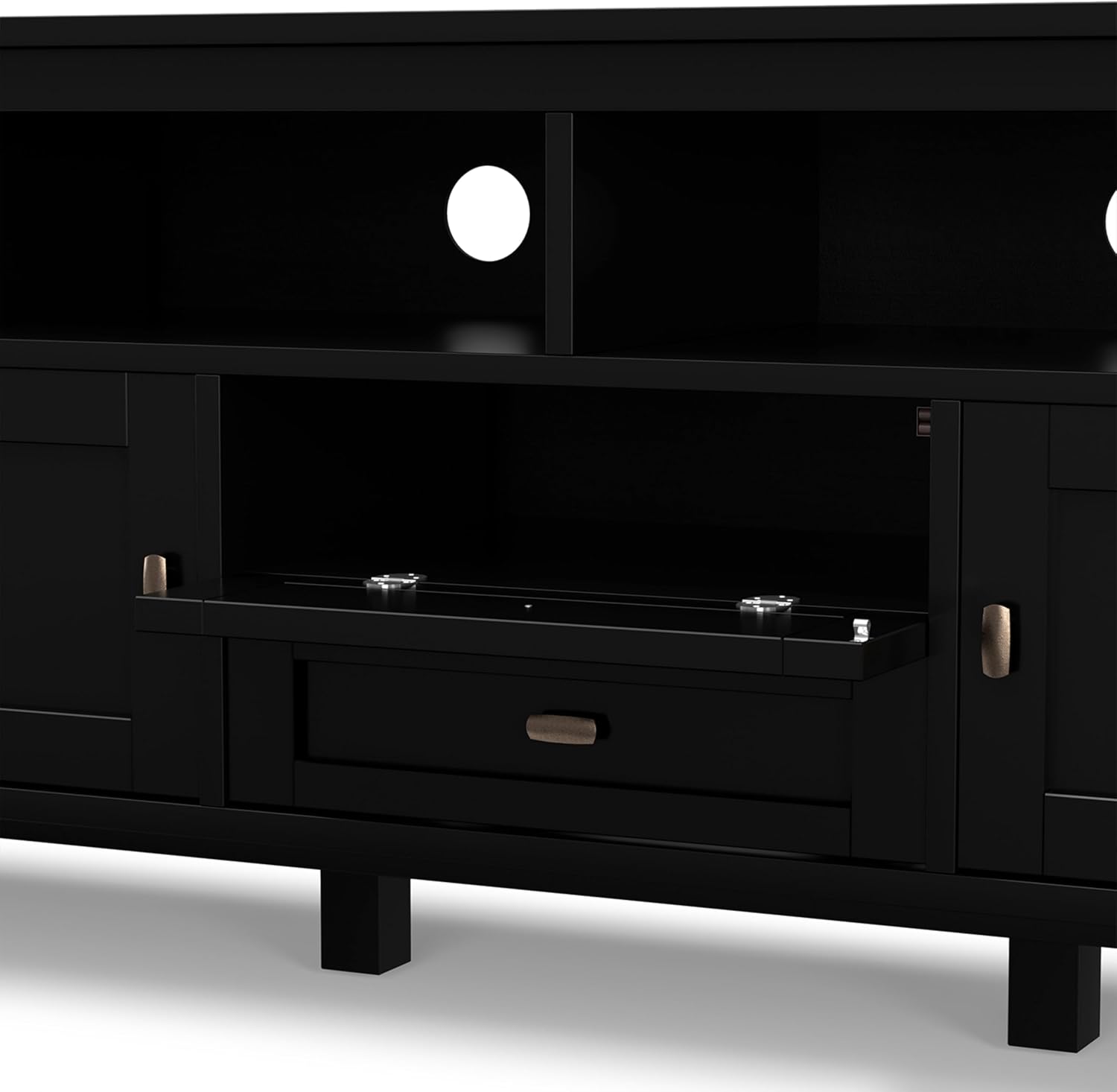 SIMPLIHOME Warm Shaker TV Stand - 72 inch Wide Solid Wood Media Console in Black, Transitional Entertainment Center for Living Room for TVs up to 80 Inches with Cabinets and Cable Management