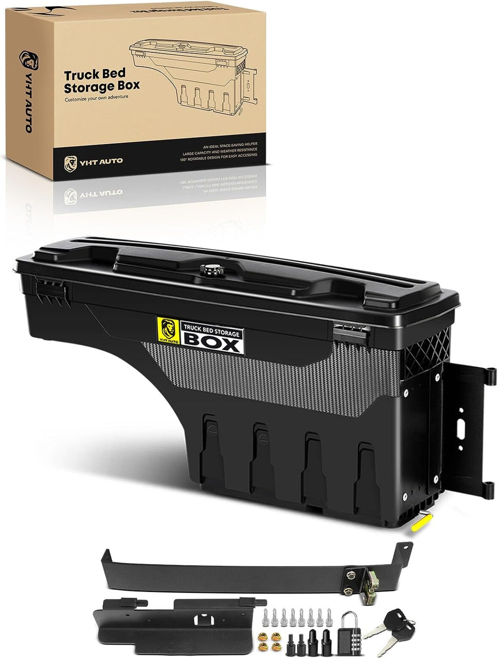 YHTAUTO Truck Bed Storage Tool Box Lockable Compatible with 1999-2007 Chevy Silverado GMC Sierra 1500/2500/3500 & HD(Fit 2007 Classic), Passenger Side, Swing Waterproof Wheel Well ToolBox