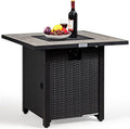 COSTWAY 30' Propane Gas Fire Table, Patio Square Fire Pit Table w/Stainless Steel Burner, 50,000 BTU Heat Output, Elegant Tile Tabletop, PVC Cover Perfect for Poolside, Backyard