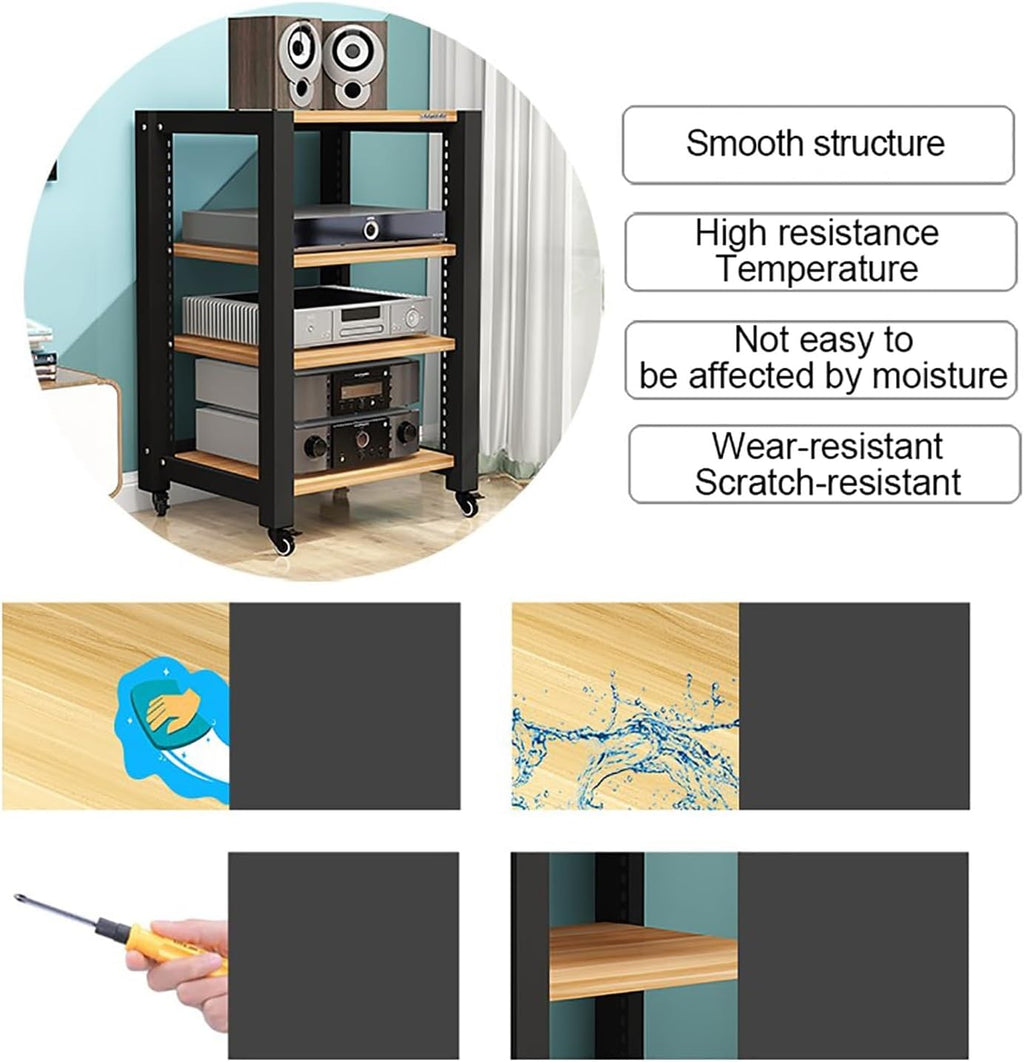 Walnut Gaming Shelf Stand - Record Player & Audio Rack, Media Cabinet for PS5, DVD Player, Projector, AV Equipment - Corner Display with Wooden Shelves (60x50x100cm)