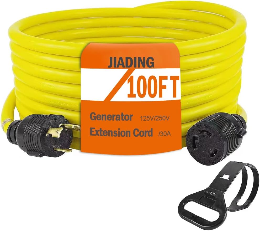 3 Prong 30 Amp Generator Cord 100 FT, NEMA 5-30P/L5-30R, 125V/240V/30A/3750W Generator Power Cord Extension Cord (100FT Power Cord)