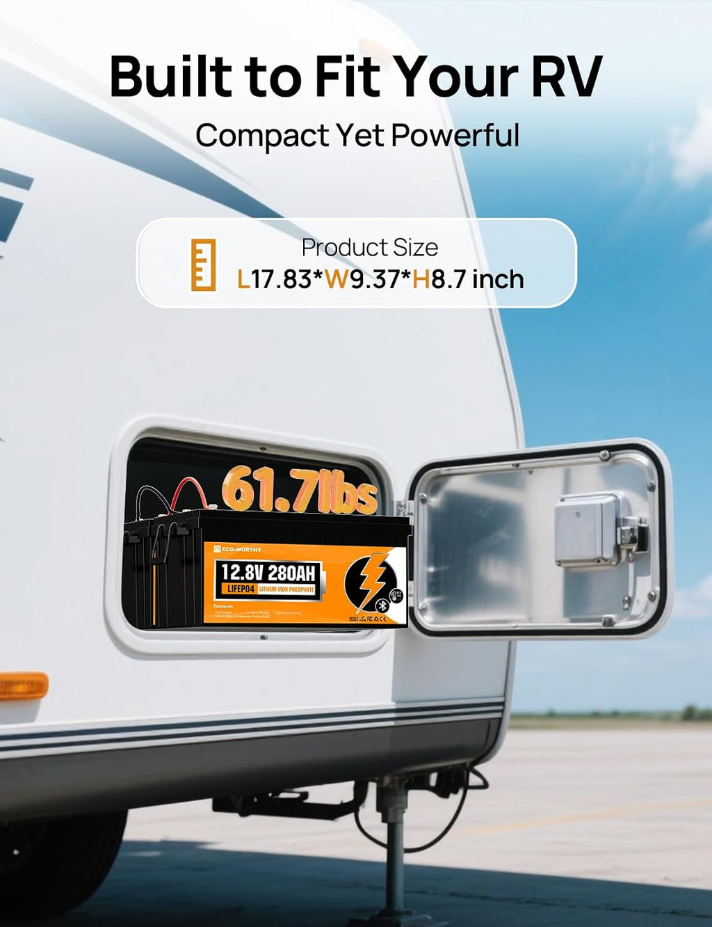 ECO-WORTHY 3584Wh 12V 280Ah LiFePO4 RV Battery w/Bluetooth & Low Temp Cutoff - Built-in 200A BMS - Deep Cycle for Camper, Trailer, Off-Grid, Solar System