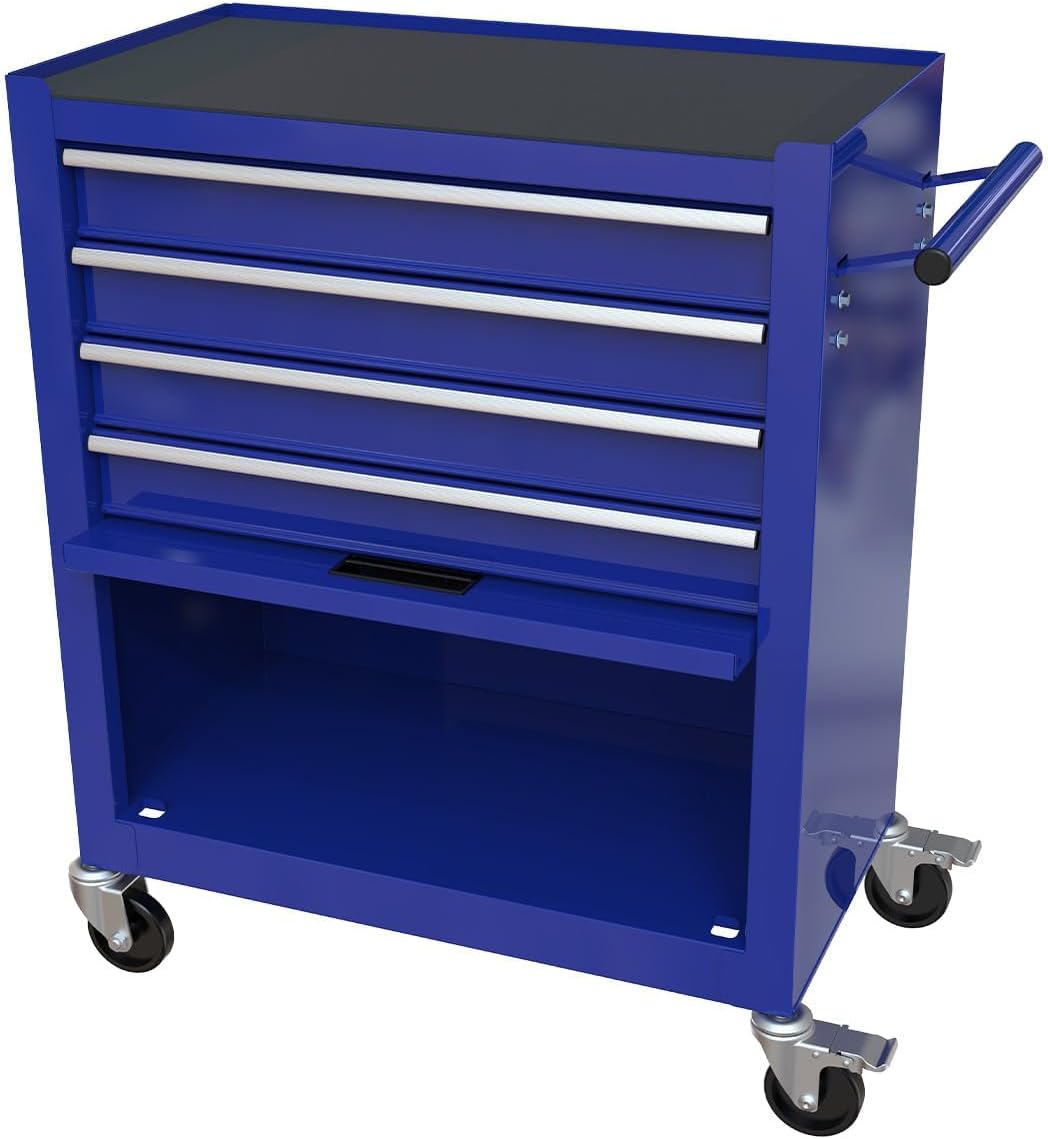 233PCS 4 Drawers Rolling Tool Box with Tool Sets, Heavy Duty Steel Garage Storage Cabinet with Lockable Wheels, Mechanic Organizer for Home, Auto, Workshop, Warehouse, Blue