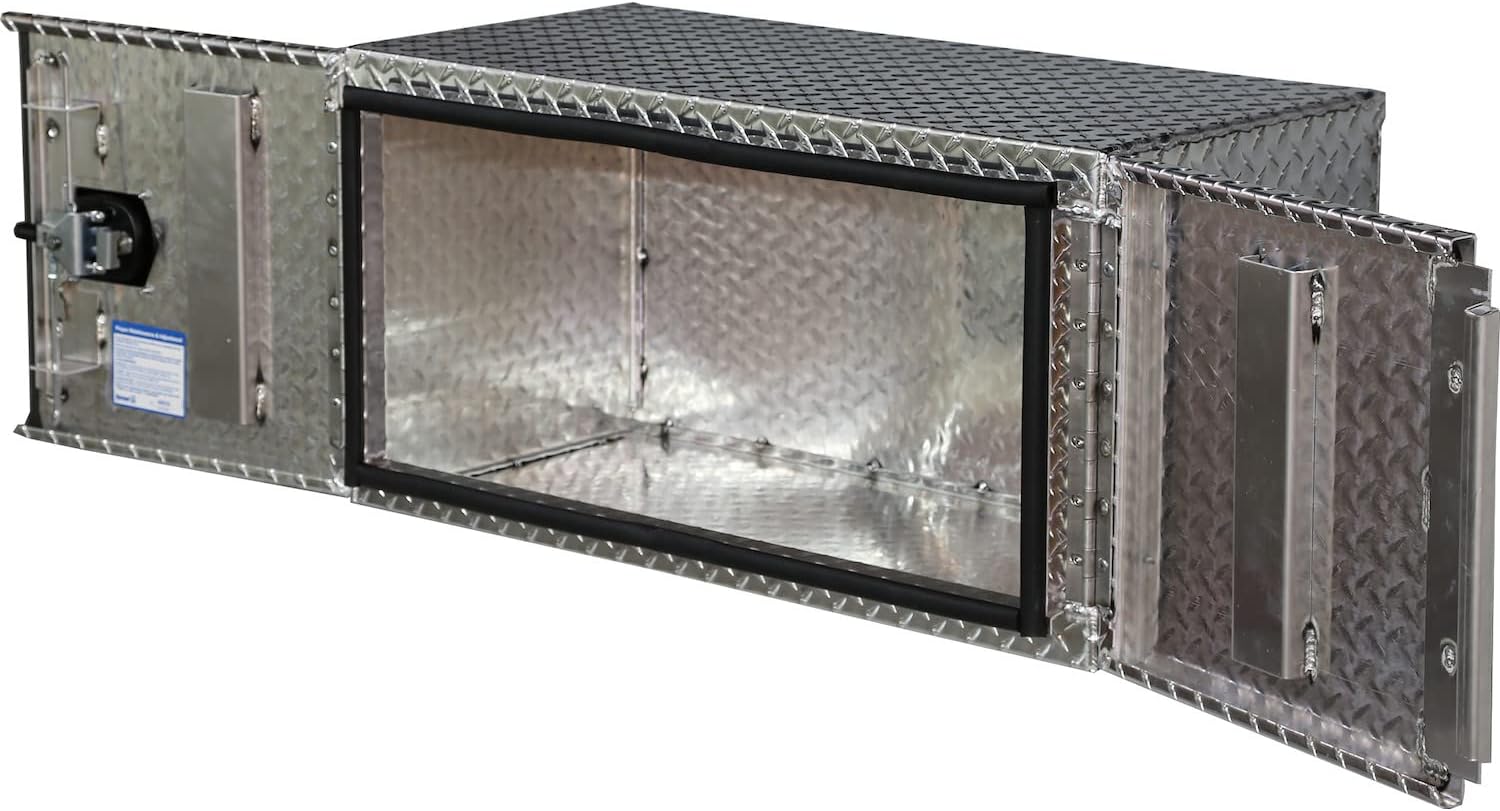 Buyers Products 1705215 Underbody Truck Tool Box w/ Barn Doors, 18x18x 60 Inch, Diamond Tread Aluminum, Made in USA, Compression Latch, Weather Resistant, Toolbox for Flatbeds, Trailers & Work Trucks