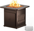 EAST OAK 28'' Propane Fire Pit Table, 50,000 BTU Steel Gas FirePit for Outdoor, Outside Patio Deck and Garden, CSA Certified Fire Table with Magnetic Lid, Cover-Storage Basket and Lava Rock , Brown