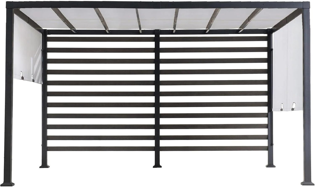 SUNJOY Outdoor Pergola 10 x 12 ft. Steel Pergolas with White Adjustable Shade and Privacy Screen for Backyard, Garden Activities