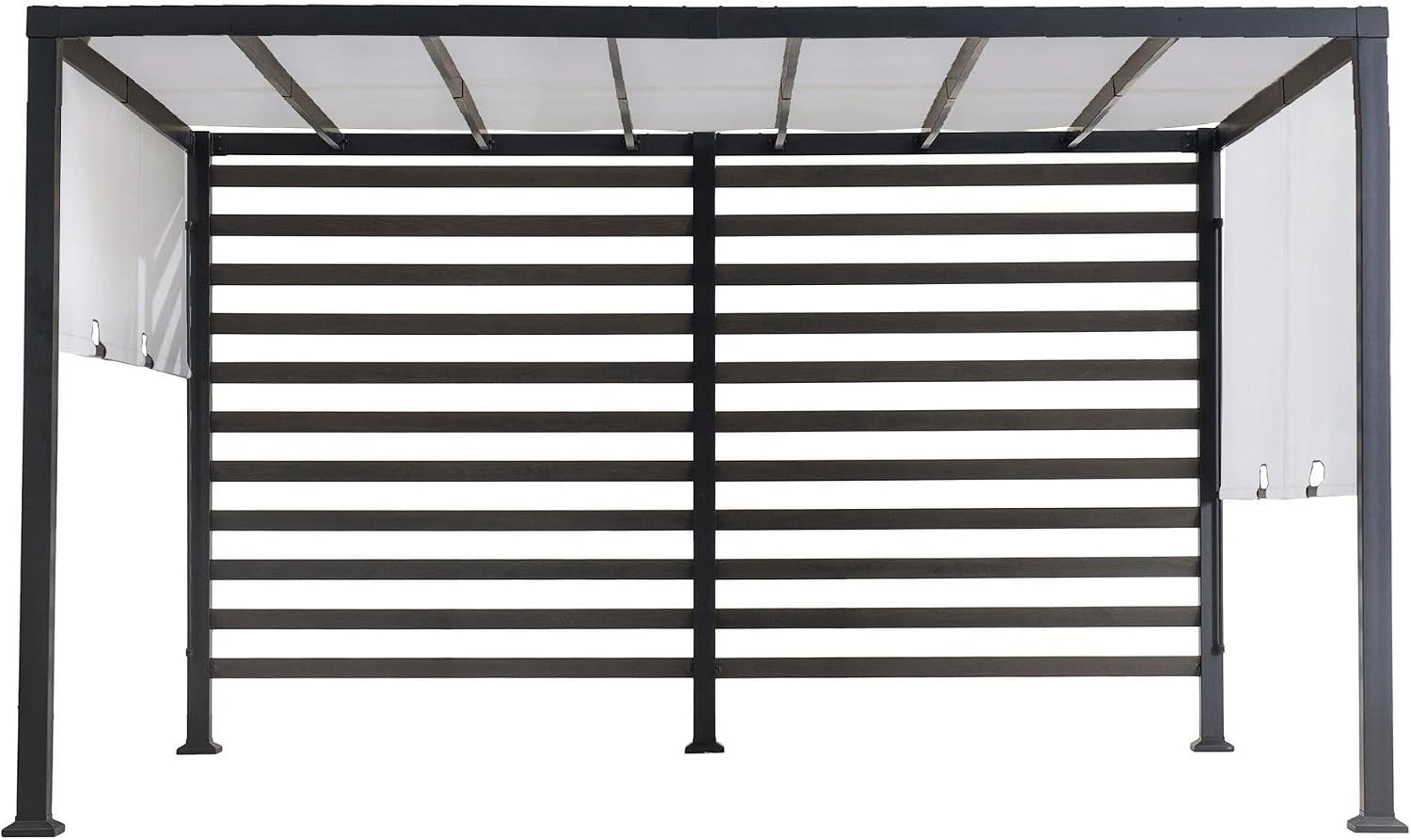SUNJOY Outdoor Pergola 10 x 12 ft. Steel Pergolas with White Adjustable Shade and Privacy Screen for Backyard, Garden Activities