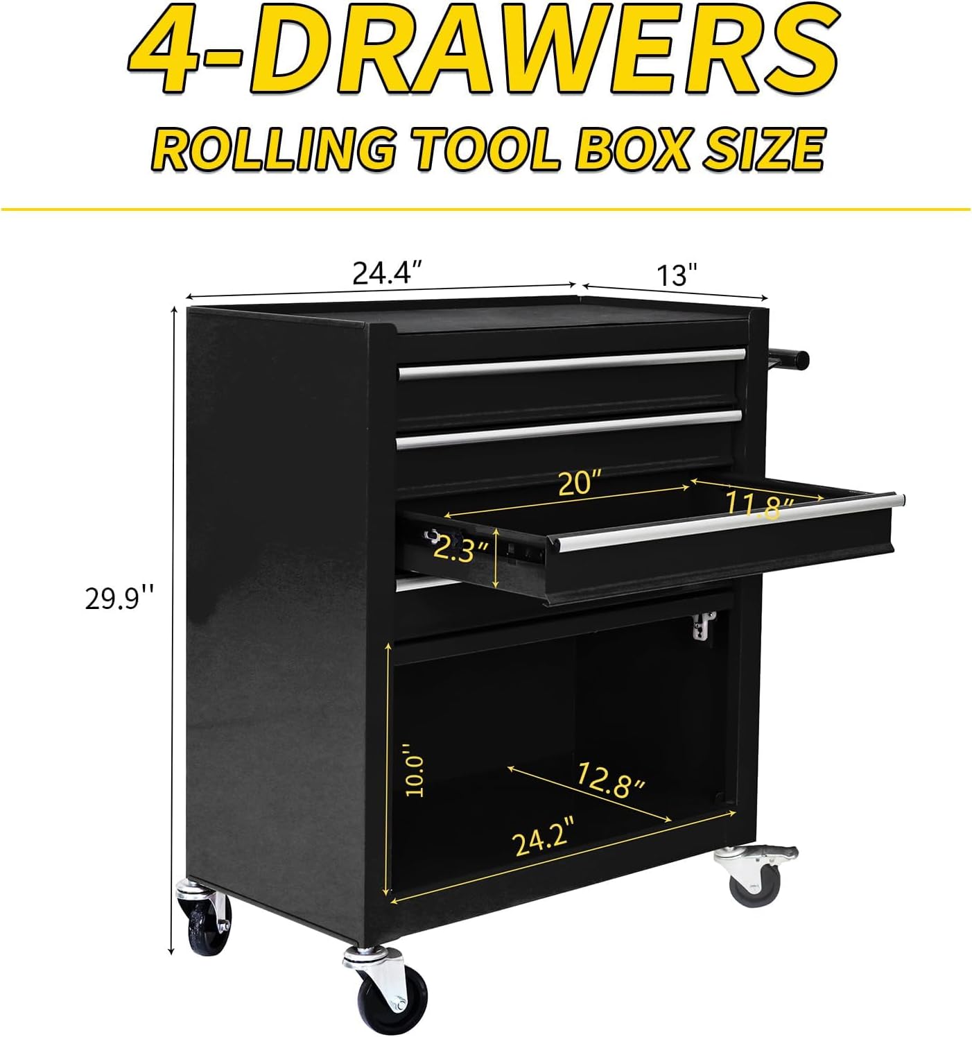 233PCS 4 Drawers Rolling Tool Box with Tool Sets, Heavy Duty Steel Garage Storage Cabinet with Lockable Wheels, Mechanic Organizer for Home, Auto, Workshop, Warehouse, Black