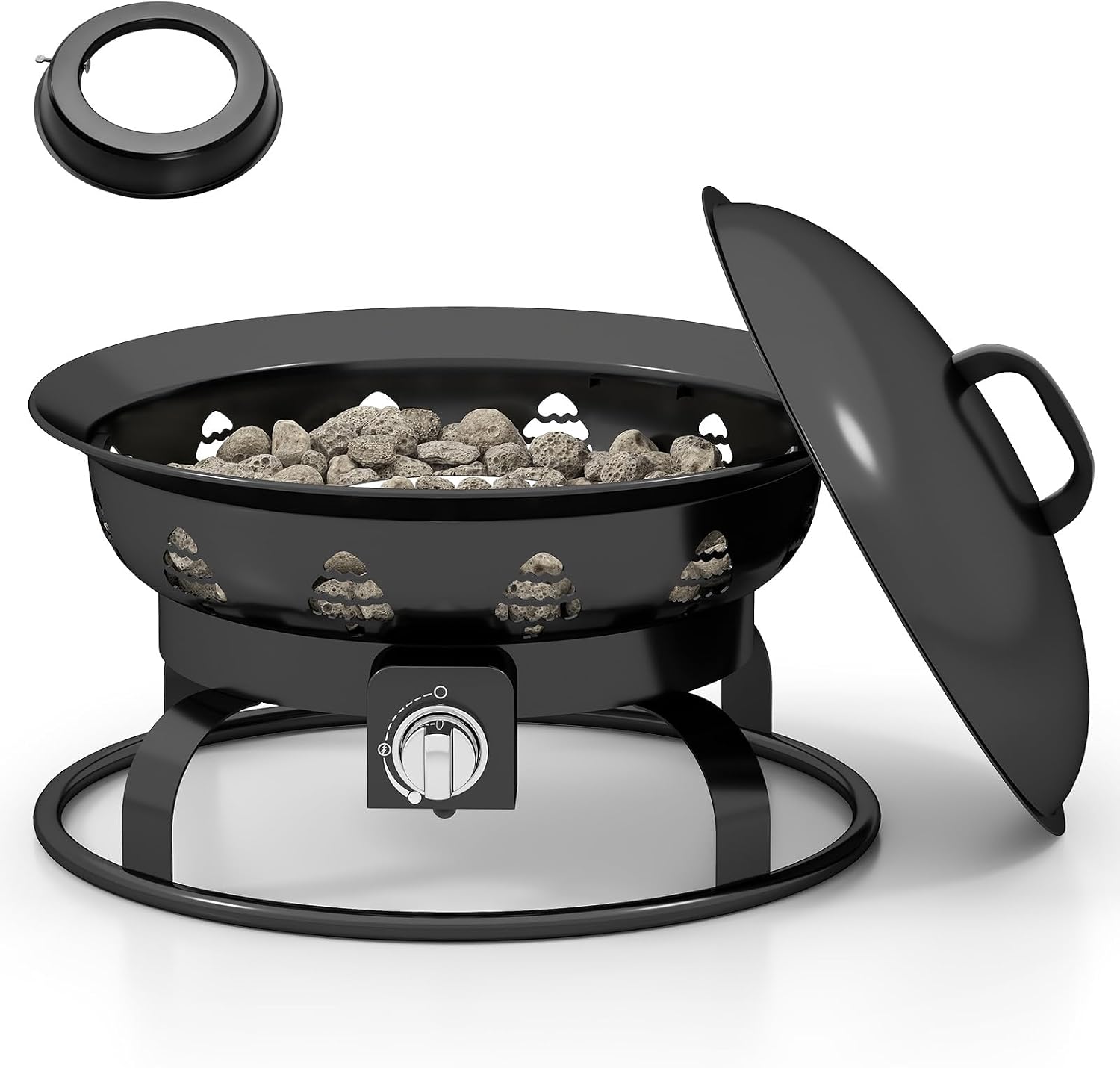 Giantex Portable Propane Fire Pit, 21 Inch Smokeless Fire Bowl with Cover, Natural Lava Rocks, Tank Holder, 58,000 BTU Round Outdoor Gas Firepit for Outside Camping, Patio, Yard