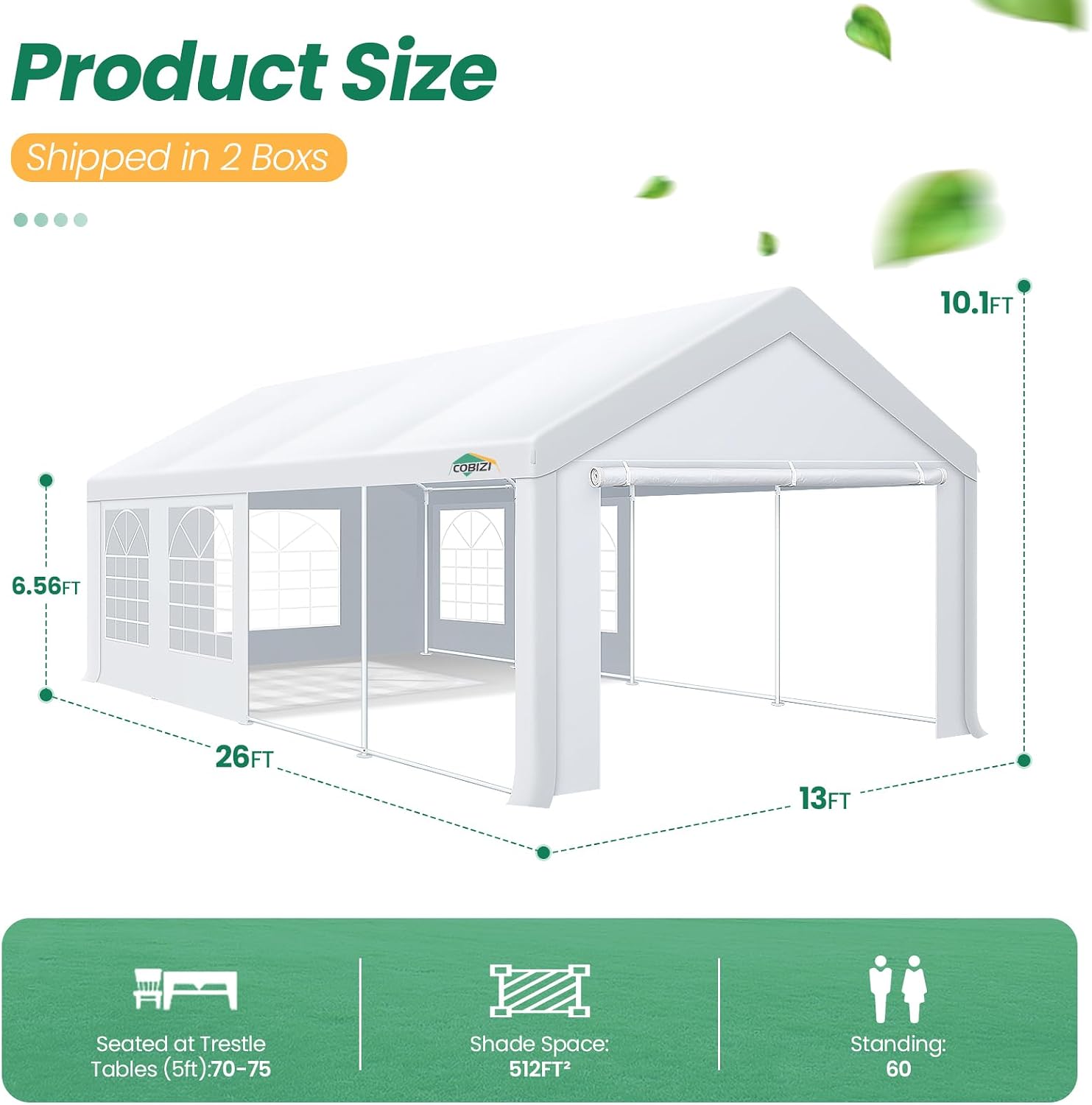 COBIZI 13x26 FT Party Tent Heavy Duty, Large Outdoor Event Tents for Parties with 8 Sidewalls & Built-in Sandbags,Waterproof Wedding Canopy Gazebo Commercial Tent for Carport,Camping,Patio,Windproof