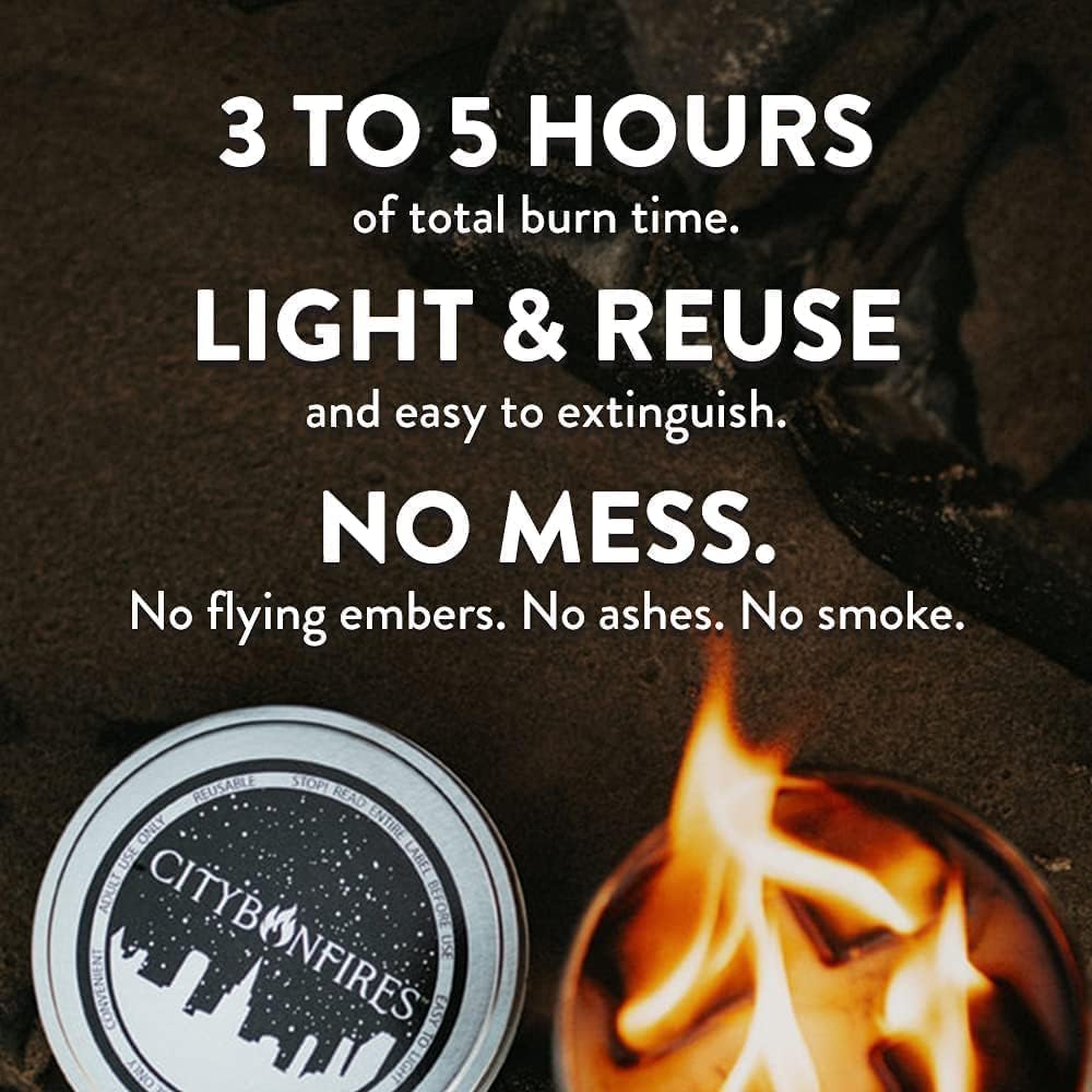 City Bonfires Portable Fire Pit - Mini Fire Pit, Table Top Firepit, No Wood, No Embers, 3-5 Hours of Burn Time - Food Safe for Smores - Lightweight, Emergency Heat, Camping Stove (24-Pack)