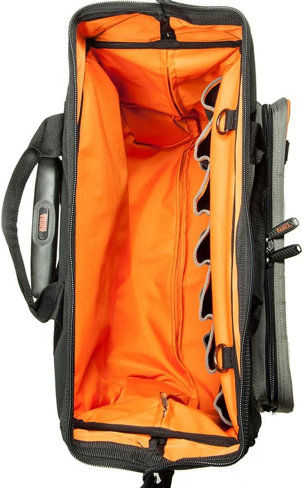 Klein Tools 55452RTB Tool Bag, Water Resistant Tool Storage Organizer Rolls on Rugged 6-Inch Wheels, 24 Pockets, Load Tested to 200-Pound