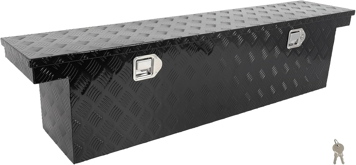 SCITOO 60' Aluminum Diamond Plate Truck Bed Tool Box,Heavy Duty Crossover Storage for Most Full Size Pickups,Lockable Weatherproof Chest,Fits 60'WX14'DX14'H Truck Beds,Easy Access to Load and Unload