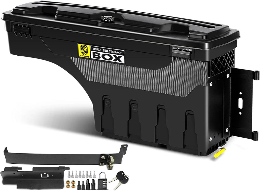 YHTAUTO Truck Bed Storage Tool Box Lockable Compatible with 1999-2007 Chevy Silverado GMC Sierra 1500/2500/3500 & HD(Fit 2007 Classic), Passenger Side, Swing Waterproof Wheel Well ToolBox
