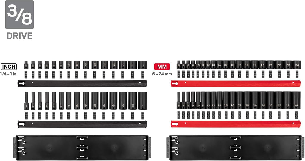 TEKTON 1/4, 3/8, 1/2 Inch Drive 6-Point Impact Socket Set with Rails and Trays, 230-Piece (5/32-1-1/2 in., 4-38 mm) | SID99200
