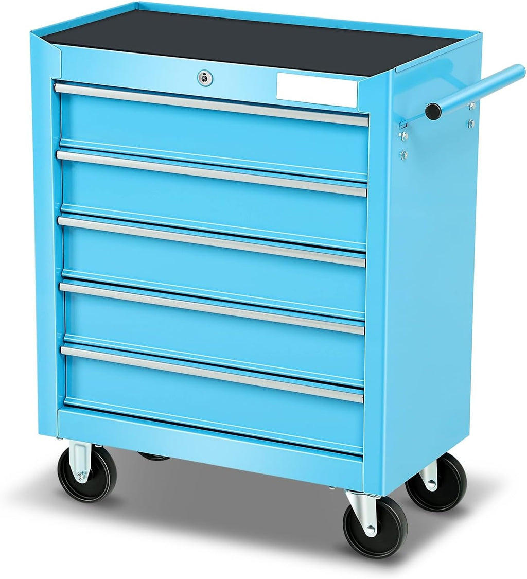 Auto Dynasty 5-Drawer Heavy-Duty Rolling Tool Trolley Tray with Ball-Bearing Slides, Corrosion-Resistant Finish, and Swivel Casters for Ultimate Workshop Organization