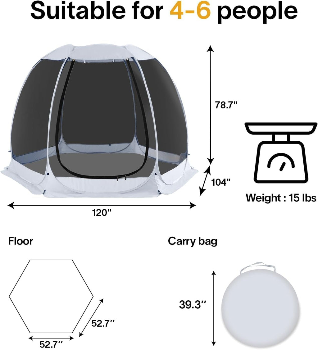 Alvantor 10'x10' Pop Up Screen House Tent, Instant Outdoor Gazebo with Mosquito Netting & UPF 50+ Sun Protection, Portable Canopy Shelter for Patio, Backyard, Camping (4-6 Person),Grey