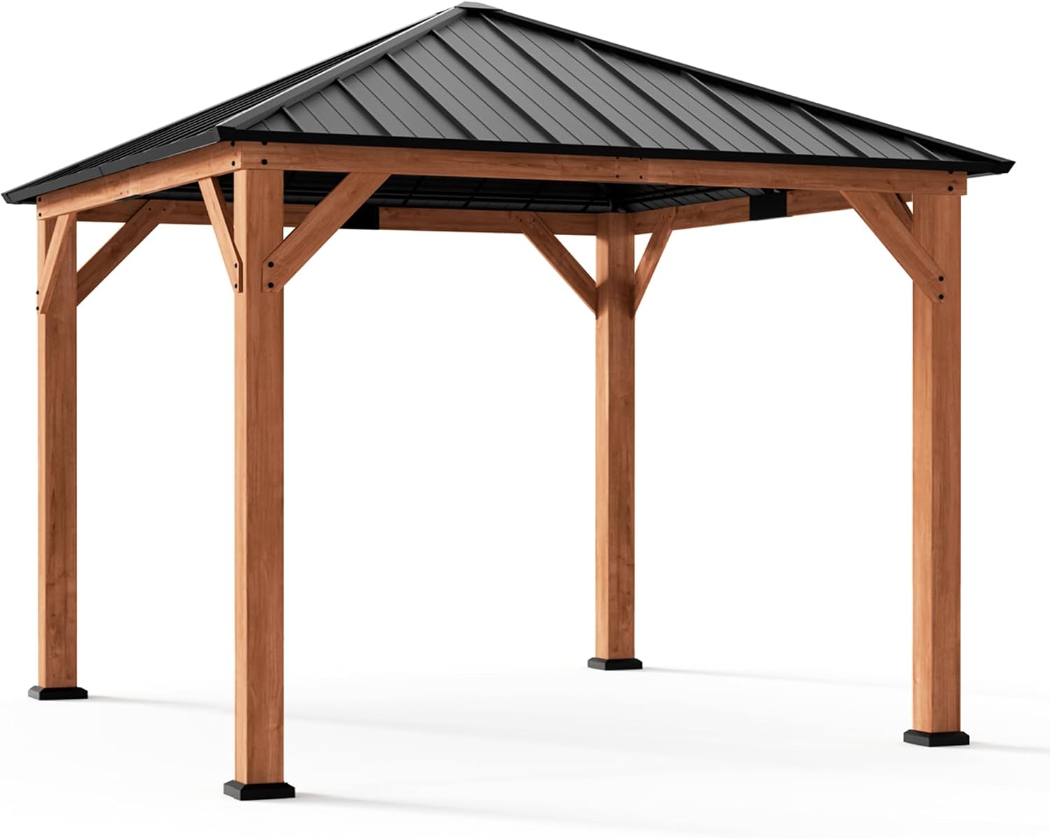 Modern Shade Cedar Wood Gazebo 10'x10' with Galvanized Steel Roof, Hardtop Gazebo with Cedar Frame Permanent Outdoor Structure for Backyard, Garden and Patio