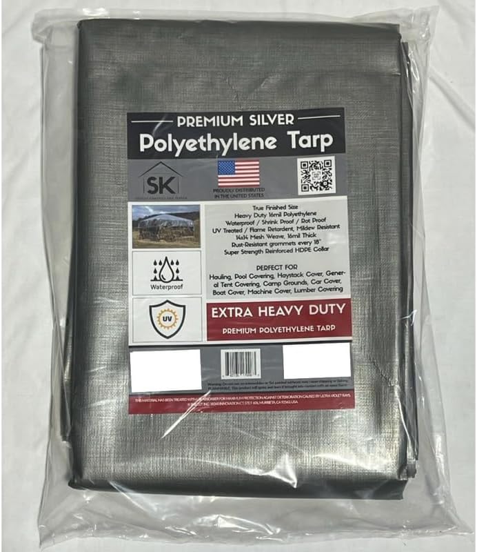 Silver Extra Heavy Duty 16 Mil Poly Tarp Canopy/Cover/Industrial/Agricultural 20x40