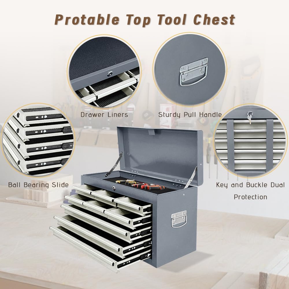 13-Drawer Double Doors Handle Rolling Tool Chest, 2 in 1 Detachable Rolling Tool Chests, Large Tool Boxes with Lock, Metal Standing Tool Cabinet for Garage Workshop(Gray)