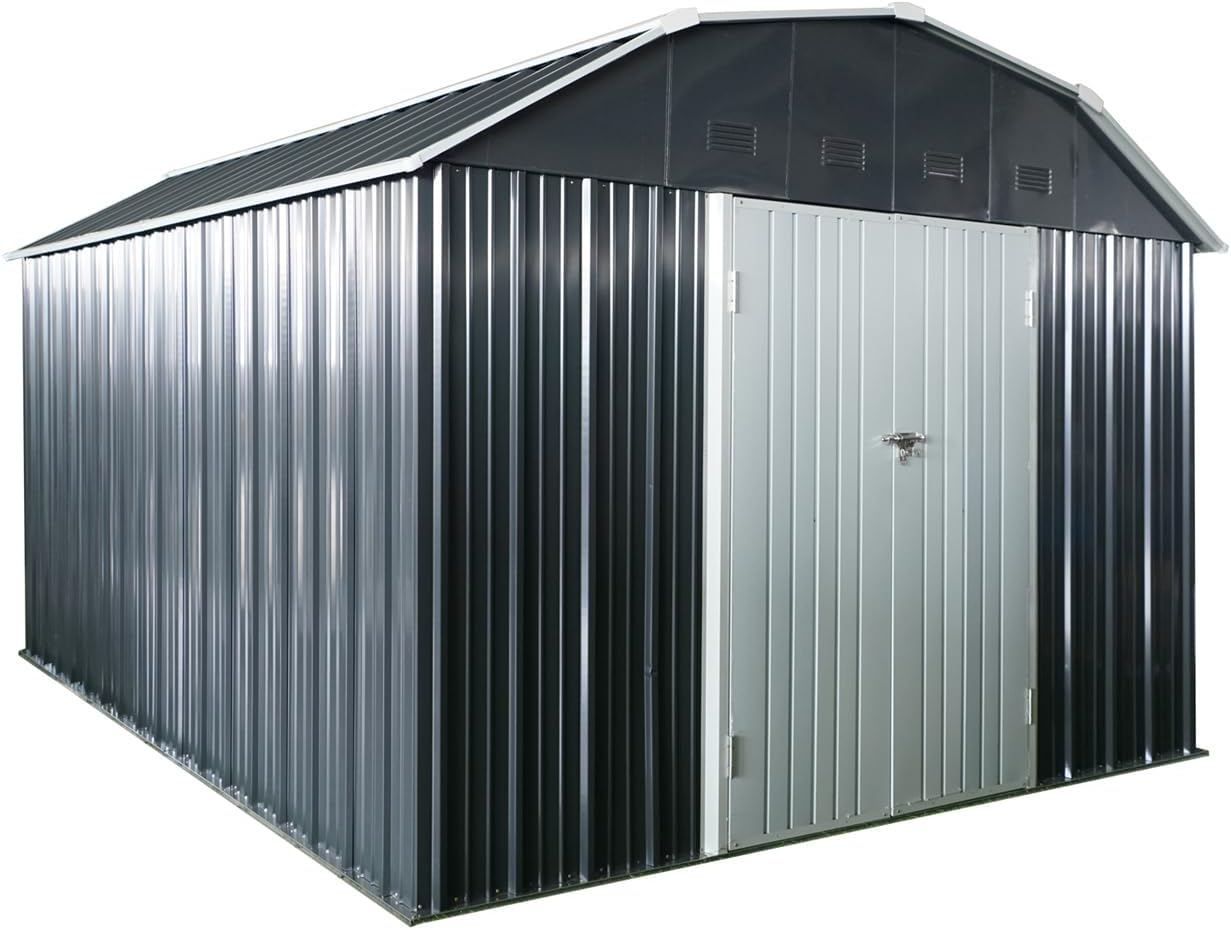10 x 12 FT Outdoor Metal Storage Shed, with Arch Roof, with Lockable Doors for Backyard Garden Patio Lawn, Black