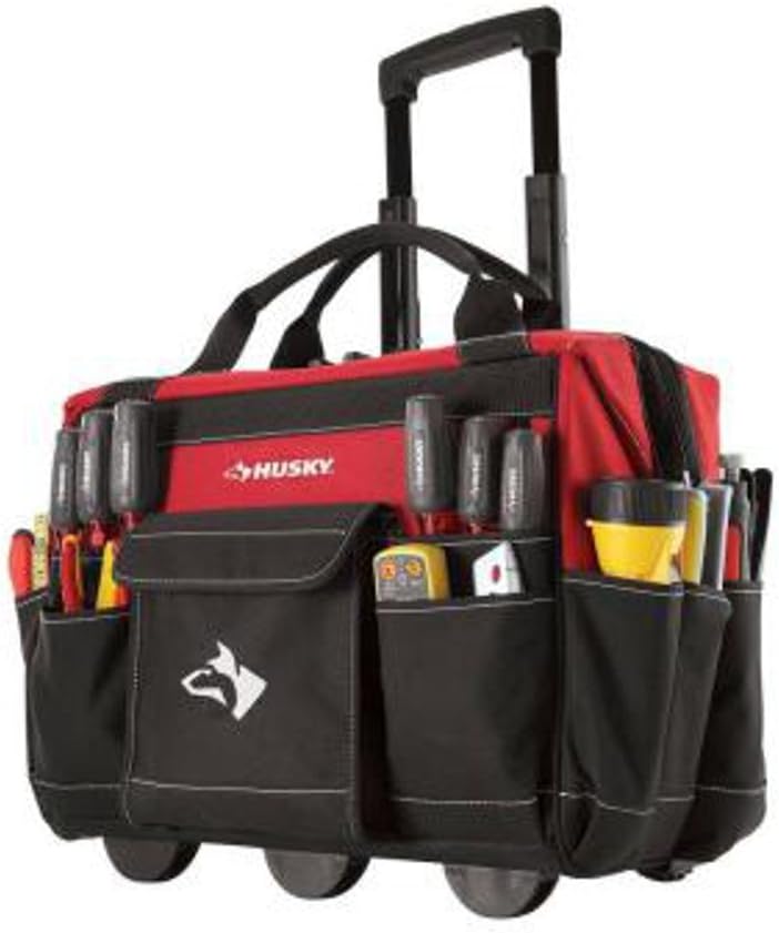 Husky GP-43196N13 18' 600-Denier Red Water Resistant Contractor's Rolling Tool Tote Bag with Telescoping Handle