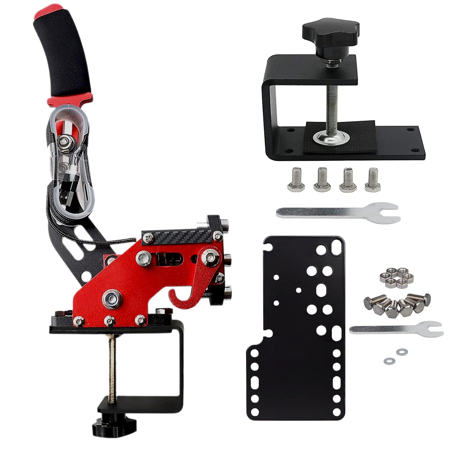 Obokidly Upgrade USB Handbrake Support G920 Compatible With XBOX ONE/XBOX ONE S For Simracing Game Sim Rig With Clamp And Suitable For PC;With Clamp and Plate.(Red-1)