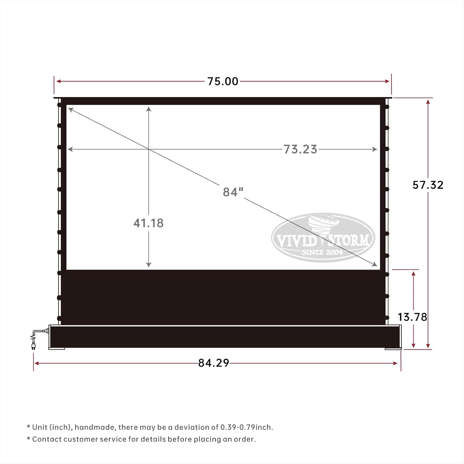 VIVIDSTORM-Projector Screen with Stand S 84 inch Portable Folding Stand Indoor Tension Floor Screen 4k HD White Cinema, 4K/3D/UHD Gaming/Home Cinema,Compatible with Normally Projector,VSDSTW84H