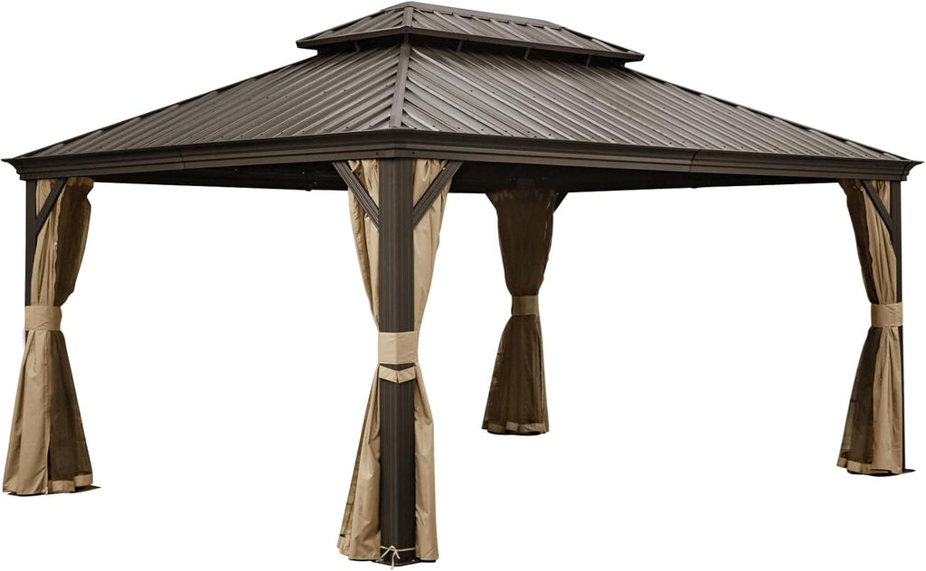LifeSky 12x16 Hardtop Gazebo Aluminum Frame: Outdoor Metal Gazebo with Galvanized Steel Roof & Double Canopy - Weatherproof Shelter for Patio Dining & Backyard Events