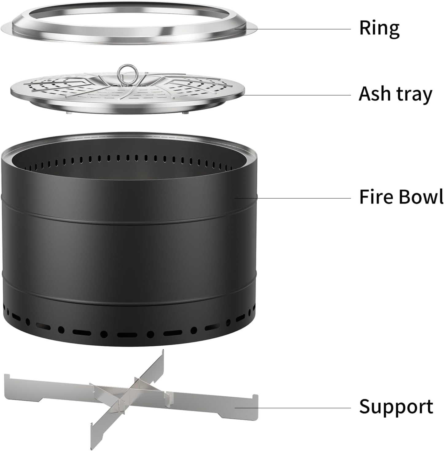 Panovue 22 inch Smokeless Fire Pit with Carry Bag, Stainless Steel Outdoor Smokeless Firepit, Wood Burning Fire Pits for Camping, Bonfire,Low Smoke Firepit for Outside(Black)