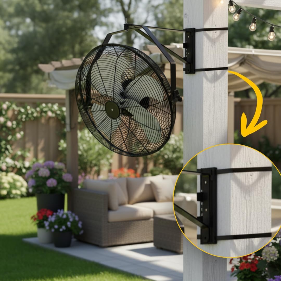 ZeboZap Walll and Pillar Mount Fan18 Inch IP44 Waterproof, 10ft Power Cord, 3 Speed, 4000CFM, Best for Commercial, Warehouse, Greenhouse, Workshop, Covered Patio, Gazebo and Factory, ETL Certified